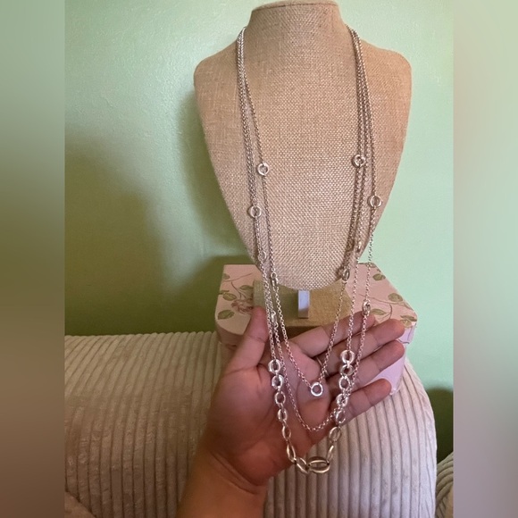 Elegant Silver Layered Necklace with Circular Accents - Picture 1 of 7